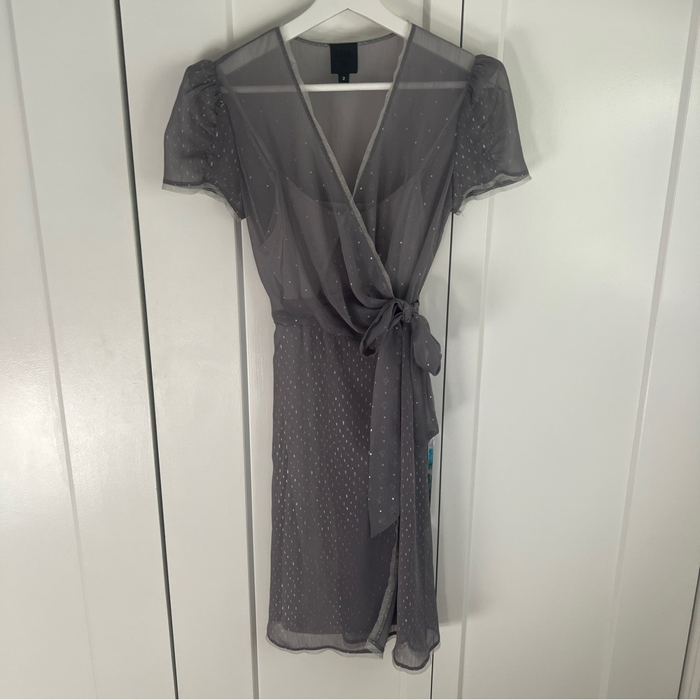Anna Sui Sheer Foil Dot Wrap Dress